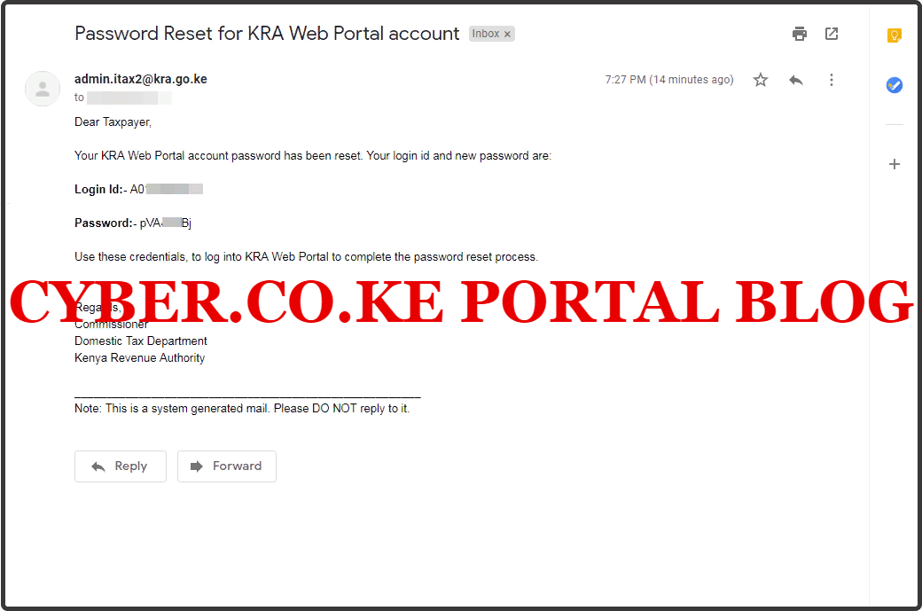 kra password reset for kra web portal account