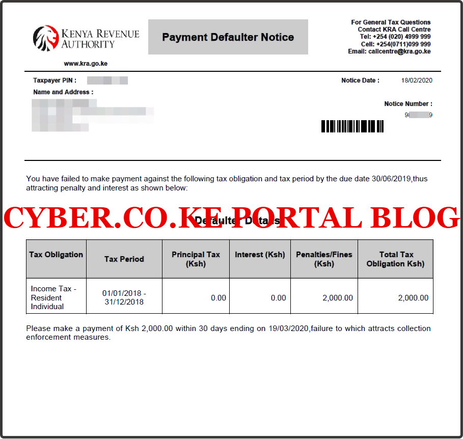kra payment defaulter notice