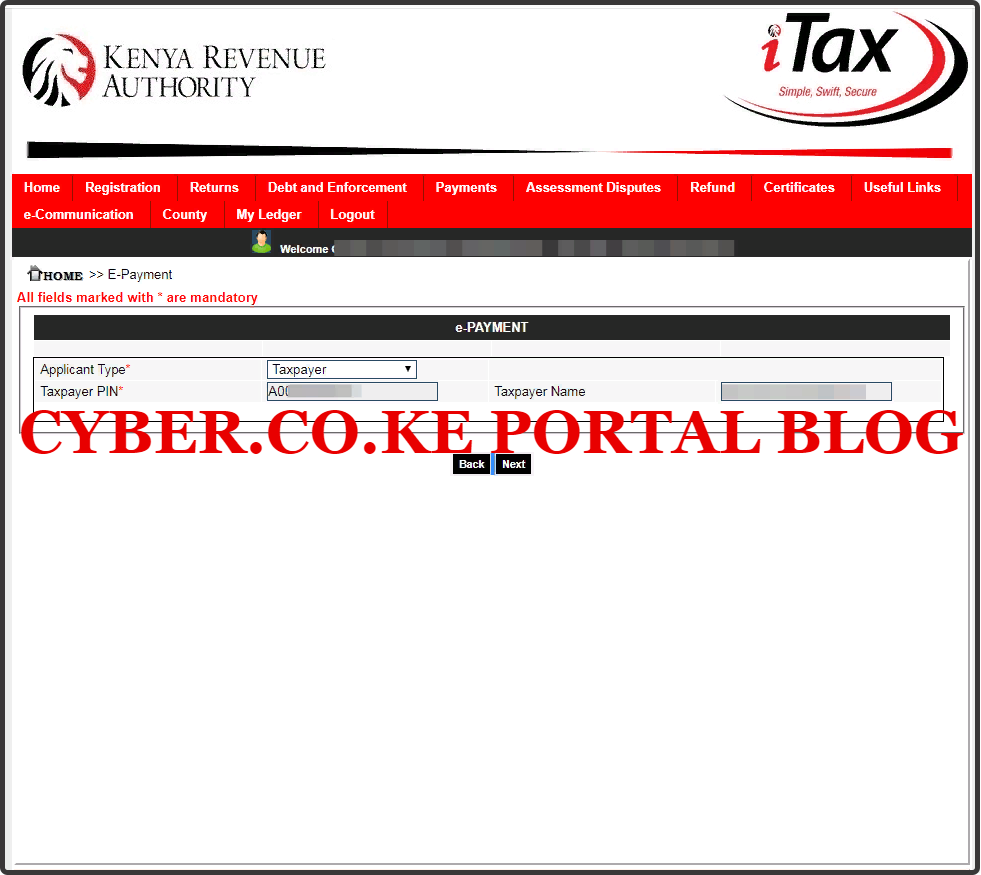 kra penalties e-payment form