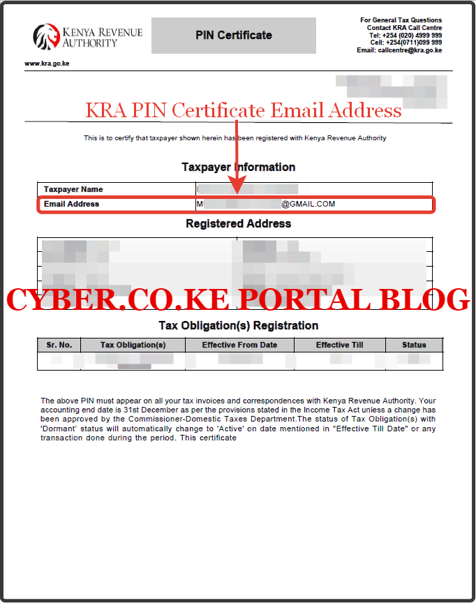 kra pin certificate email address