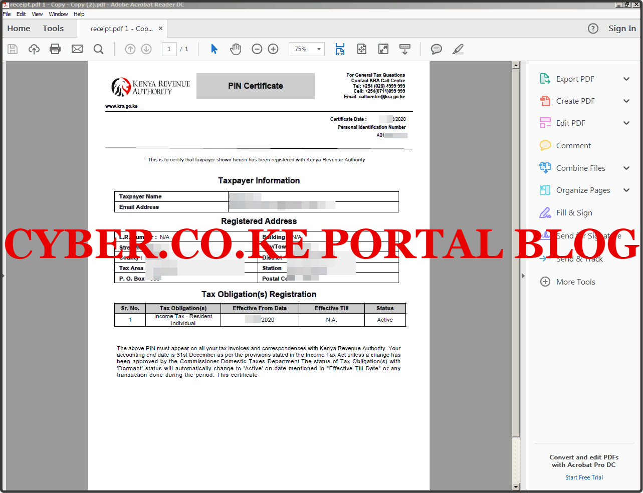 kra pin certificate pdf adobe reader