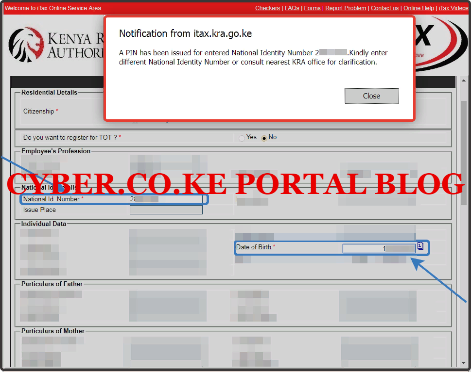 kra pin has been issued for national identity number