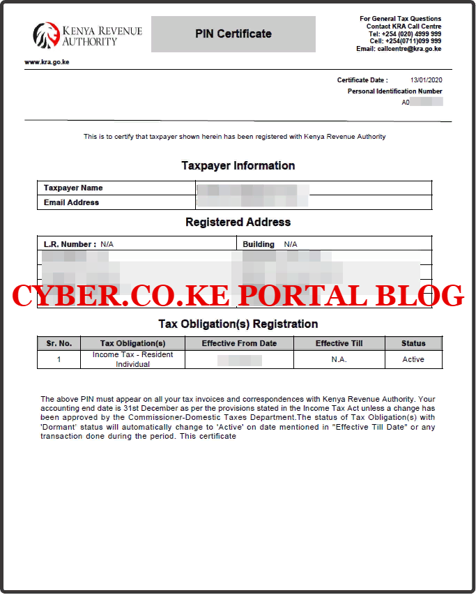 kra portal print pin certificate