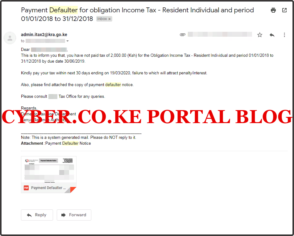 payment defaulter for obligation income tax resident individual