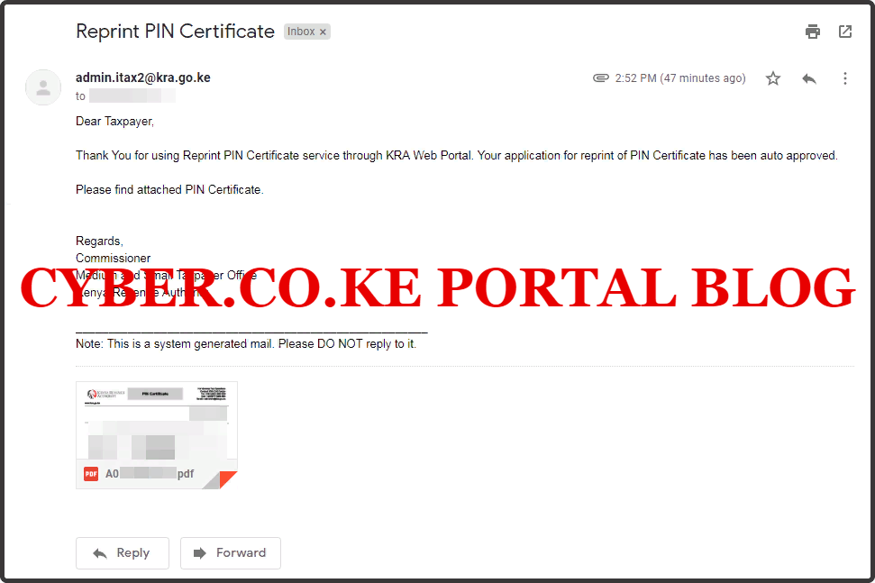 reprint downloaded kra pin number and kra pin certificate