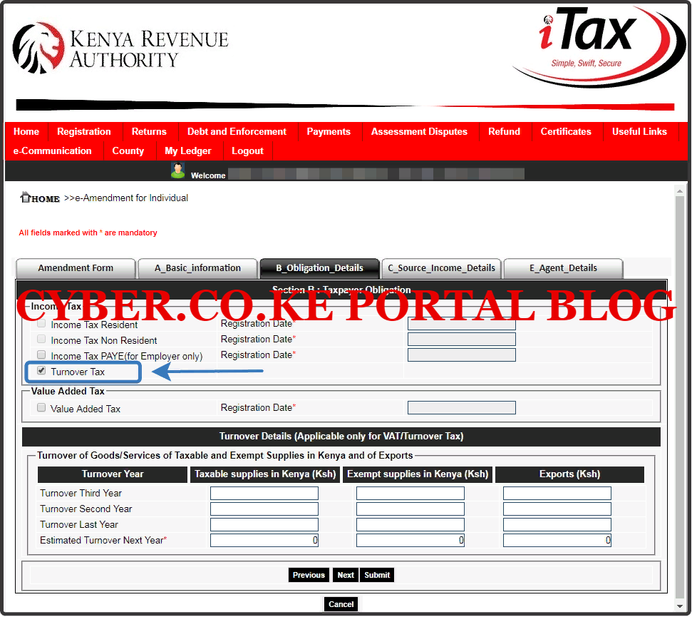 select turnover tax obligation under obligation details