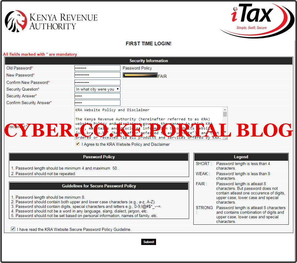 set a new kra password for kra web portal account