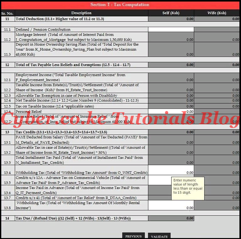 tax computation section of the kra returns form