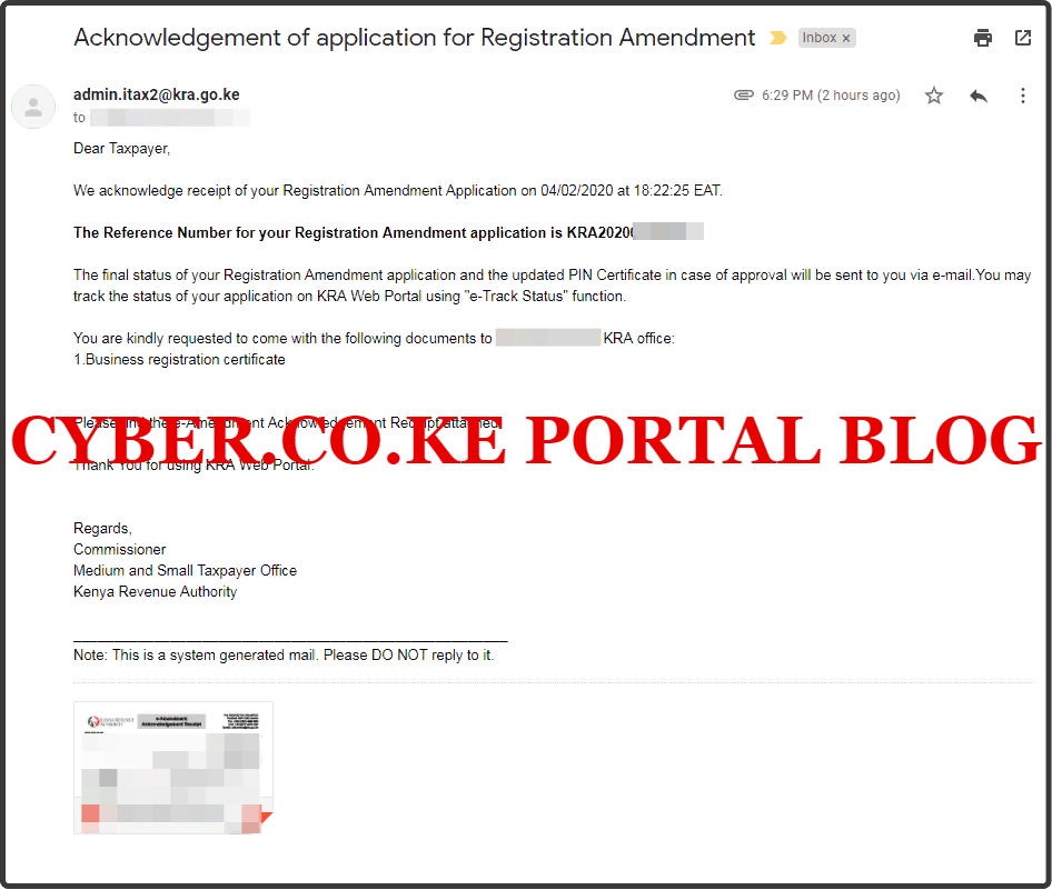 turnover tax acknowledgement receipt