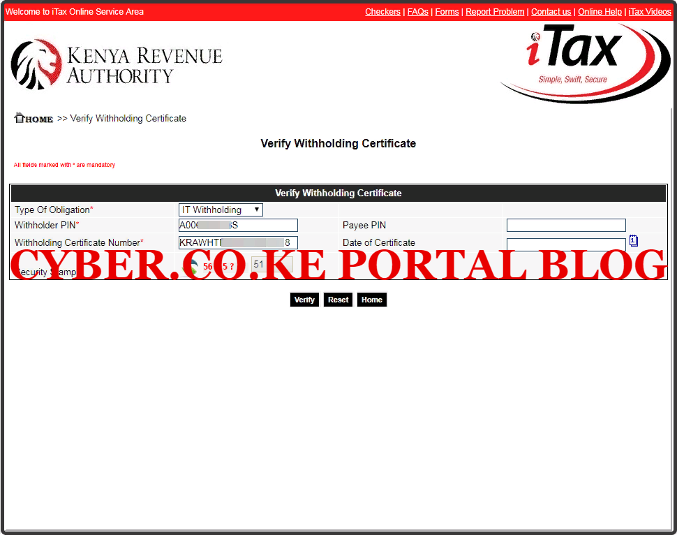 verify withholding certificate on kra itax portal using the wht checker