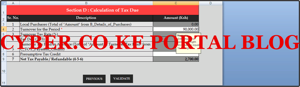 calculate the turnover tax due to kenya revenue authority