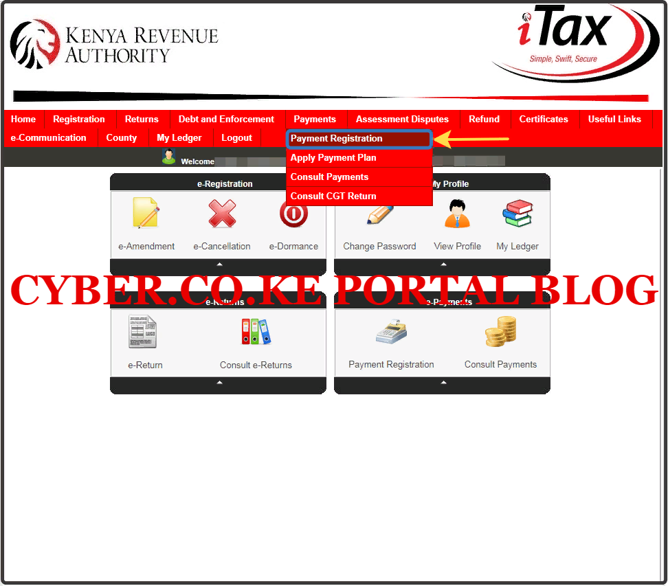 click on payment registration menu