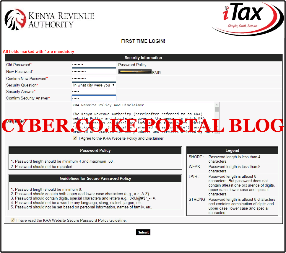 create a new kra password for your kra web portal account