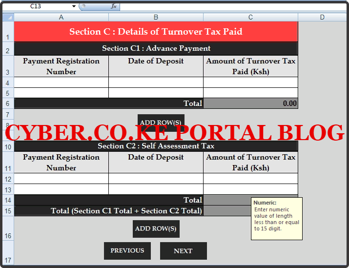 details of turnover tax paid section on the turnover tax form