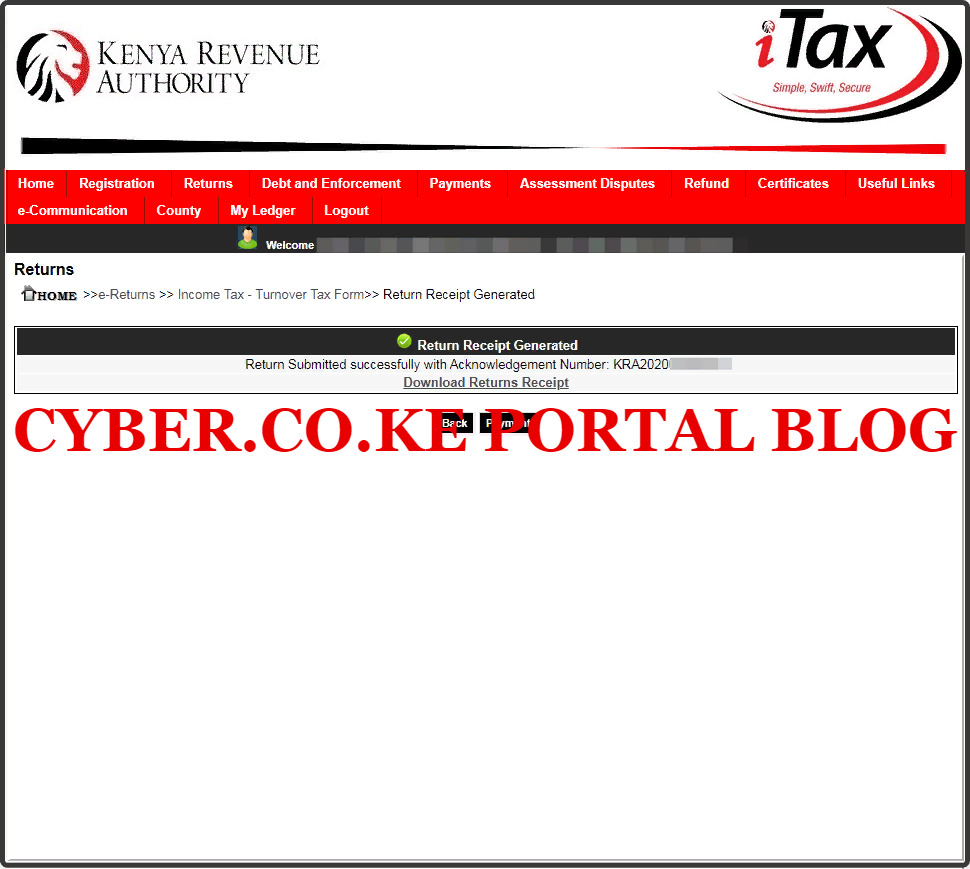 download turnover tax returns acknowledgement receipt