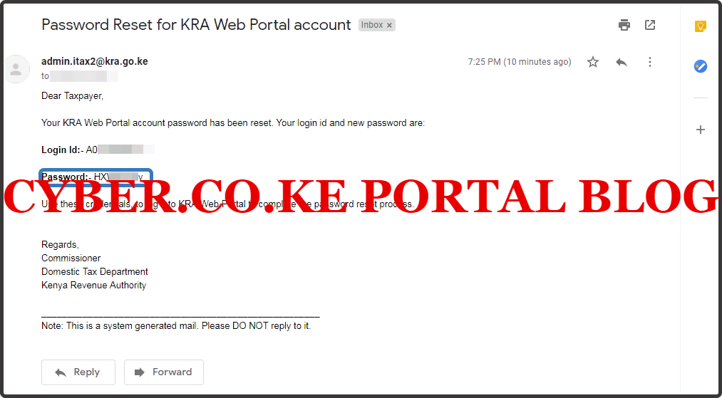 kra password reset for kra web portal account