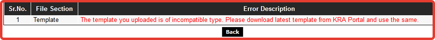 kra template error message