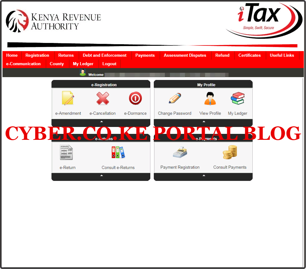 kra web portal account dashboard for new taxpayers in kenya