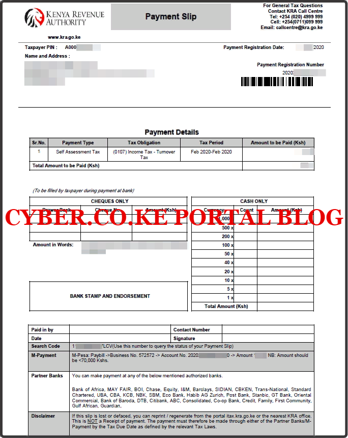 payment slip for turnover tax