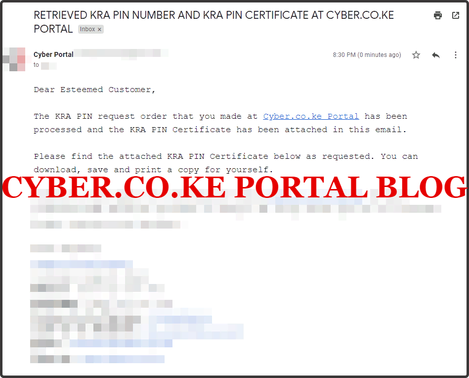 recovered kra pin number and kra pin certificate using cyber portal