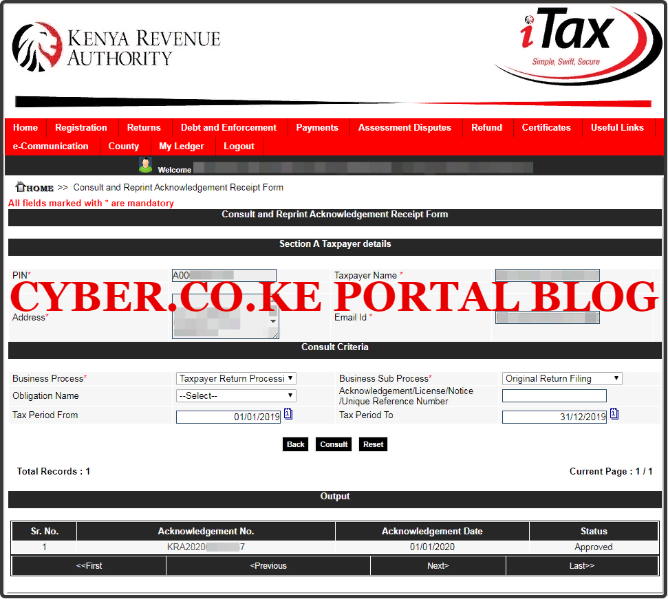 reprint kra e-return acknowledgement receipt