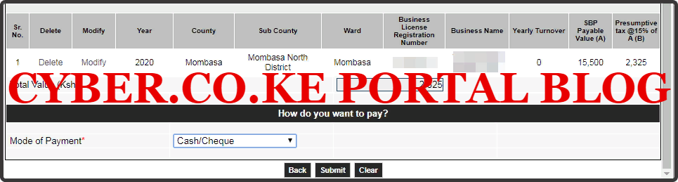 select mode of payment as either cash or cheque