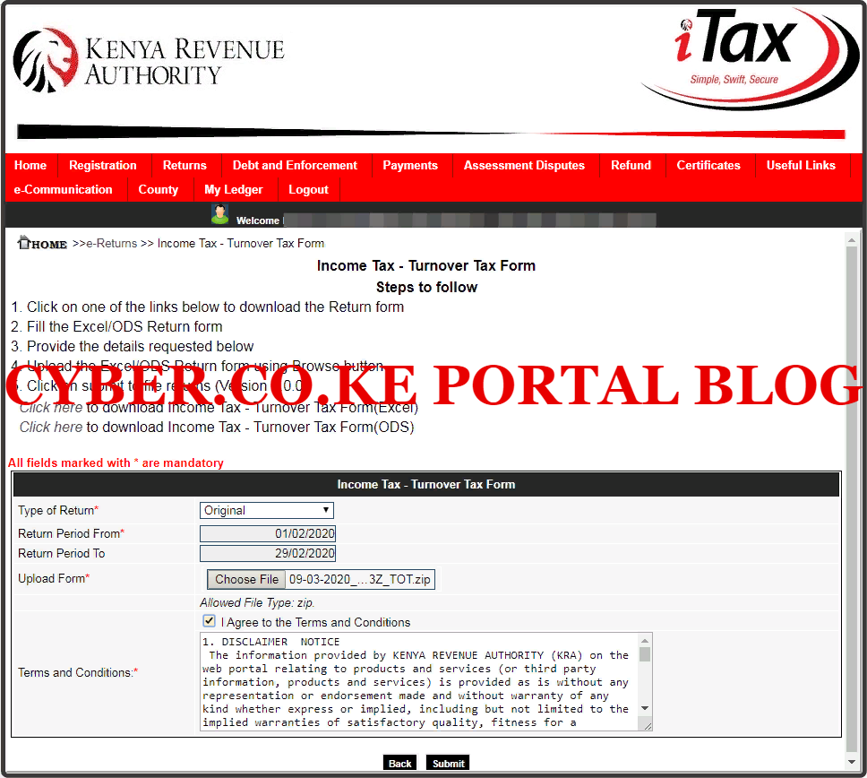 upload the zipped turnover tax return form on itax portal