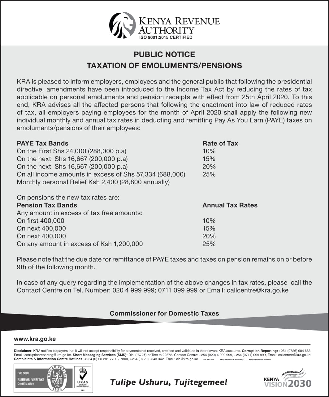 NEW PAYE RATES 2020