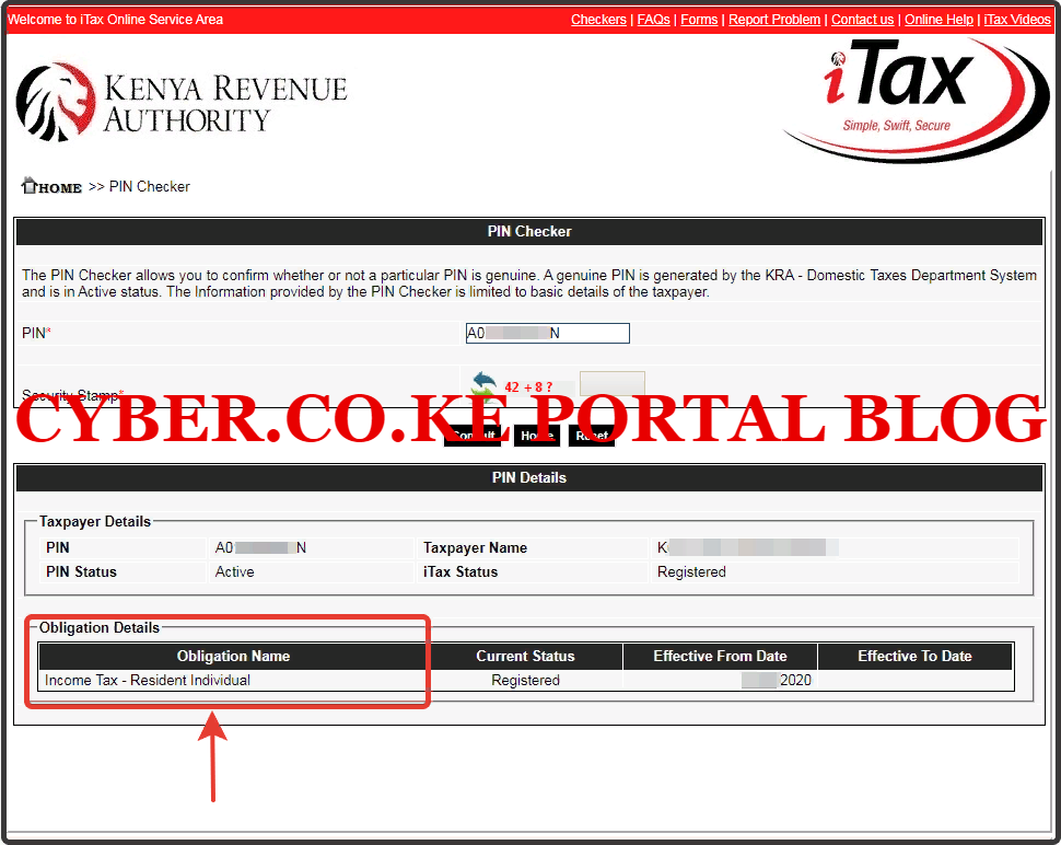 kra tax obligation pin details