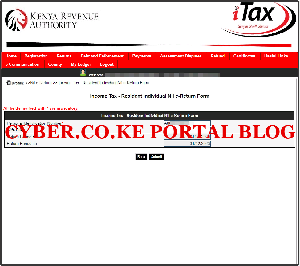 Fill In The Income Tax Resident Individual KRA Nil Returns Form For Unemployed