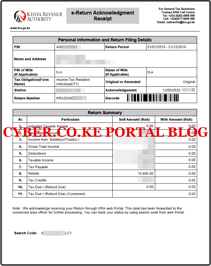 kra returns for teachers acknowledgement receipt