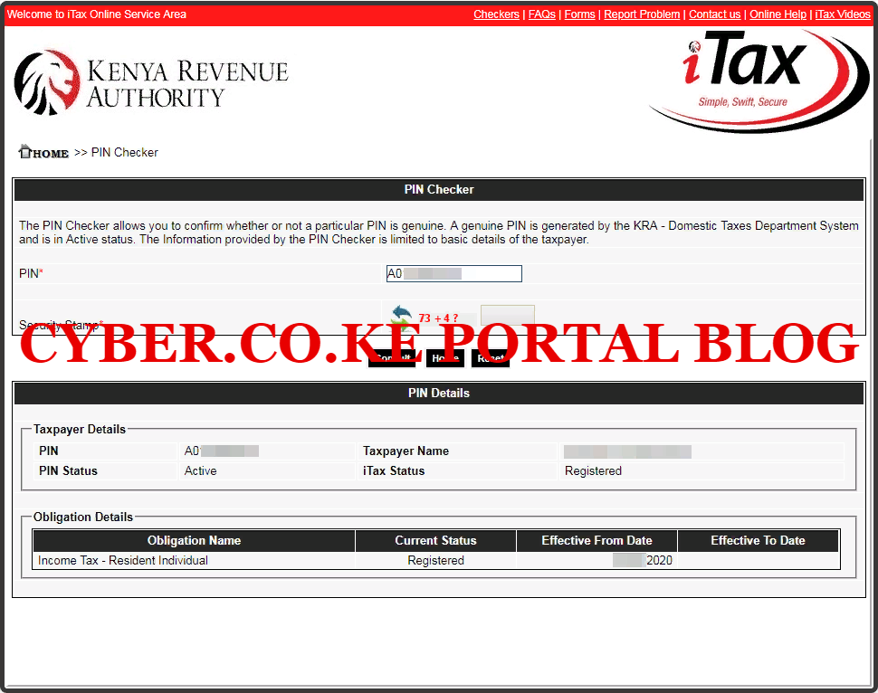 pin checker results for kra tax obligation