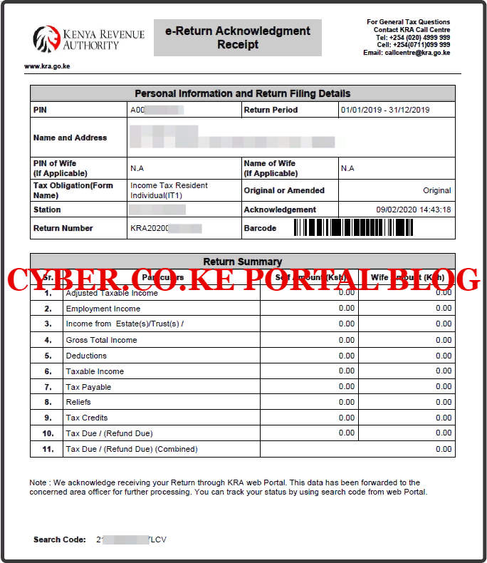 kra tax returns acknowledgement receipt