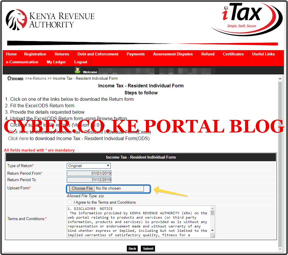 upload the validated kra returns form