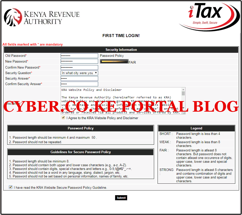 step 9: how to recover kra password for kra portal - set a new kra password for kra portal