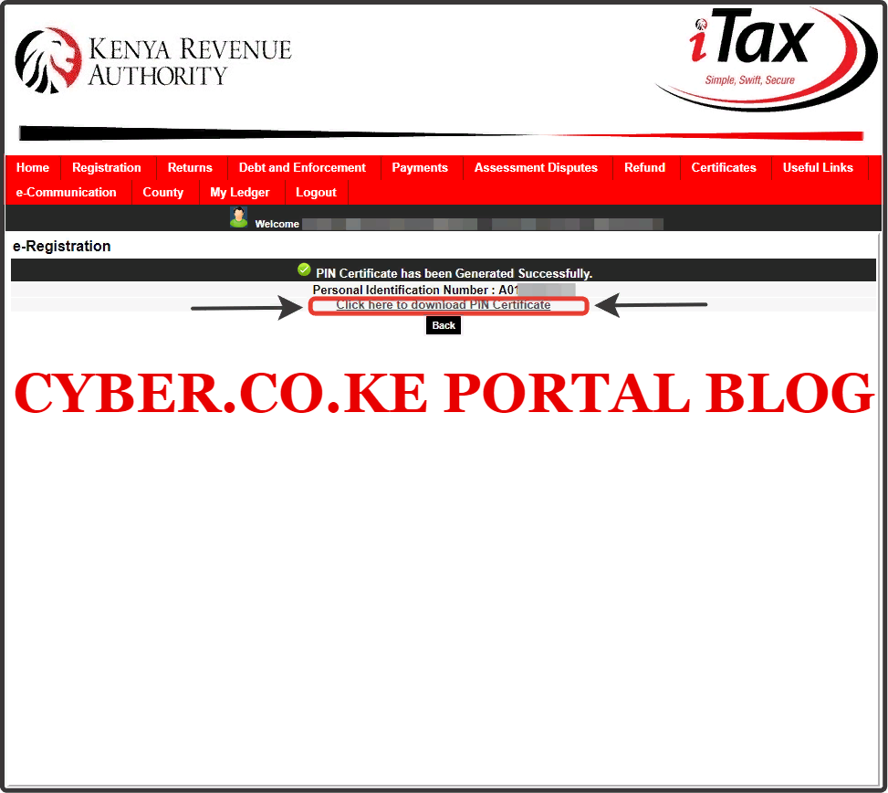 Download KRA PIN Certificate On iTax