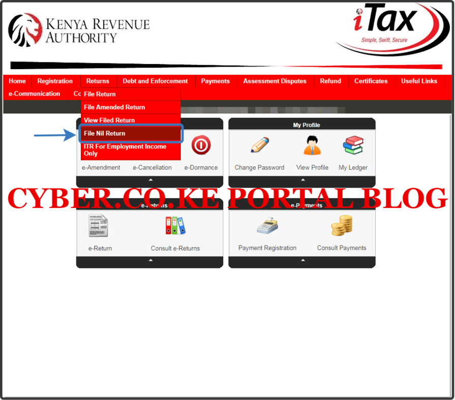 click on file kra nil returns on itax