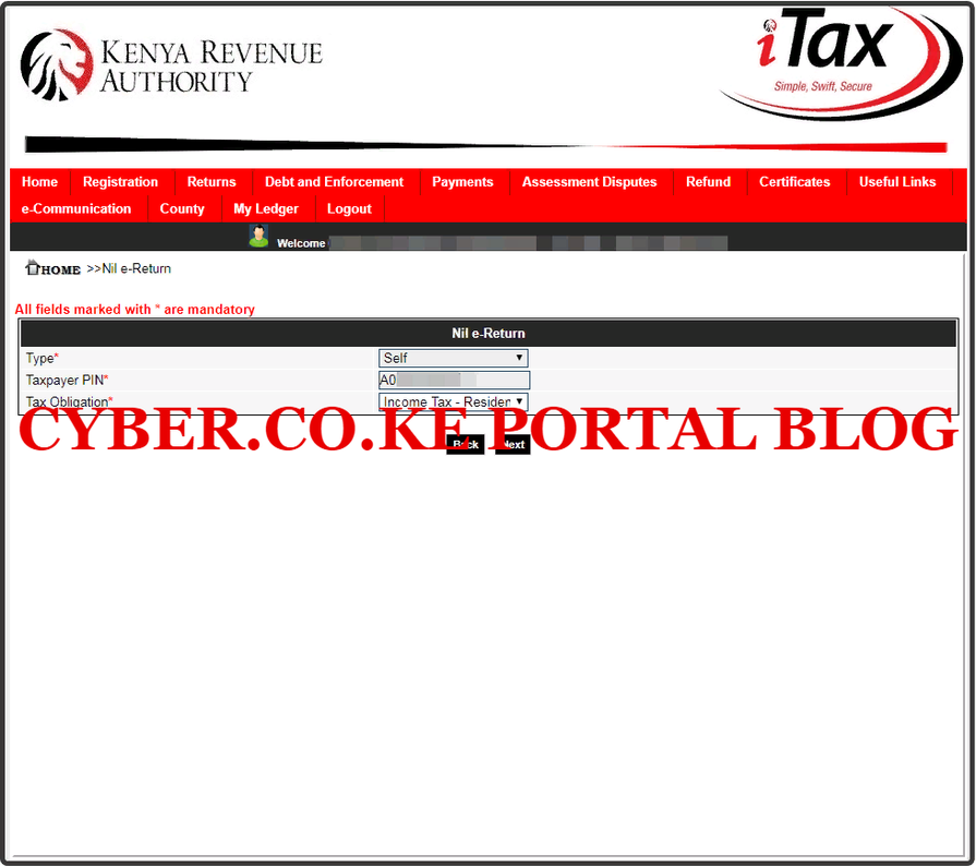 select kra tax obligation