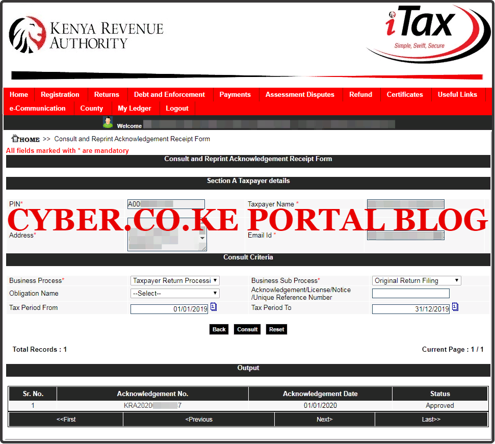 taxpayer kra return receipt processing