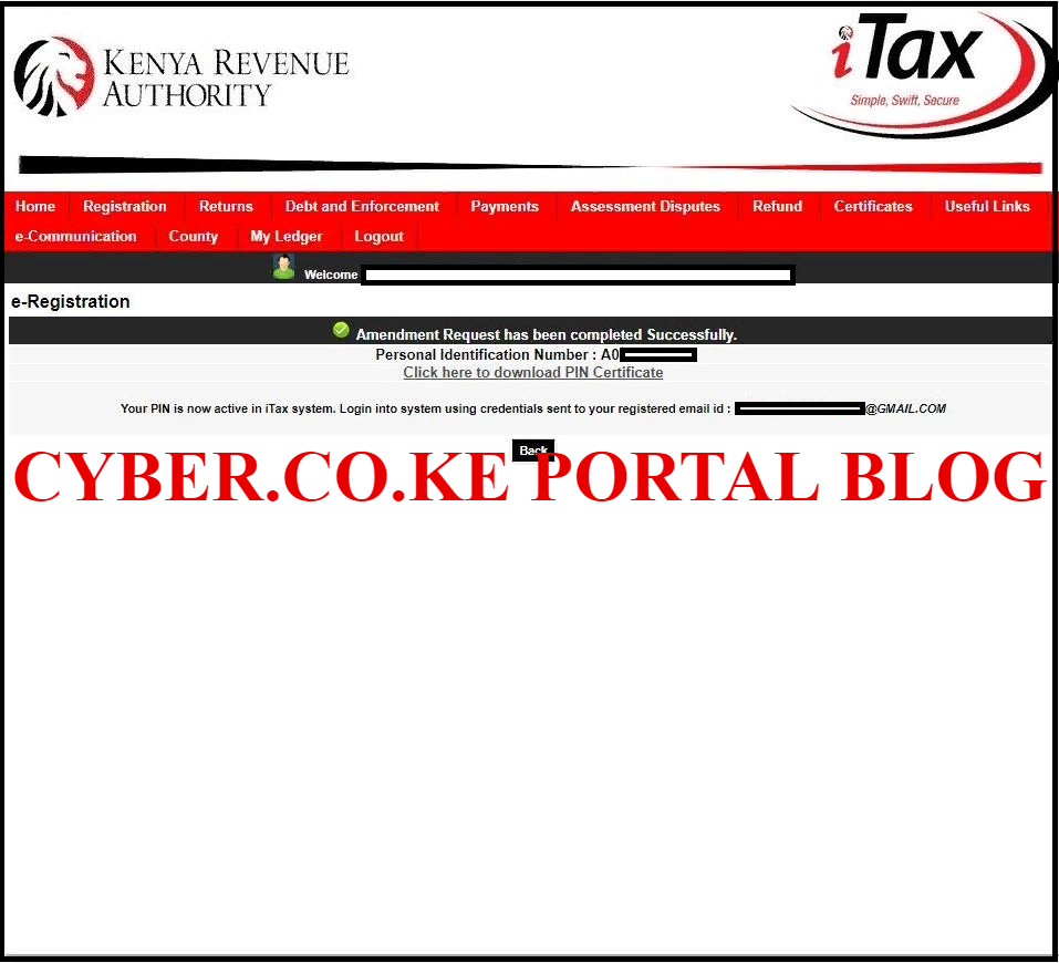 Download The Newly Updated KRA PIN Certificate With The New KRA Email