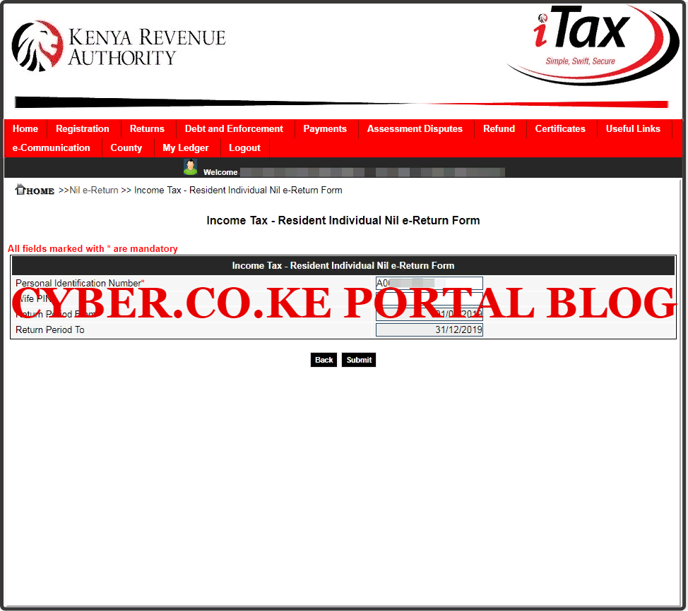 Fill In The Income Tax Resident Individual Nil e-Return Form