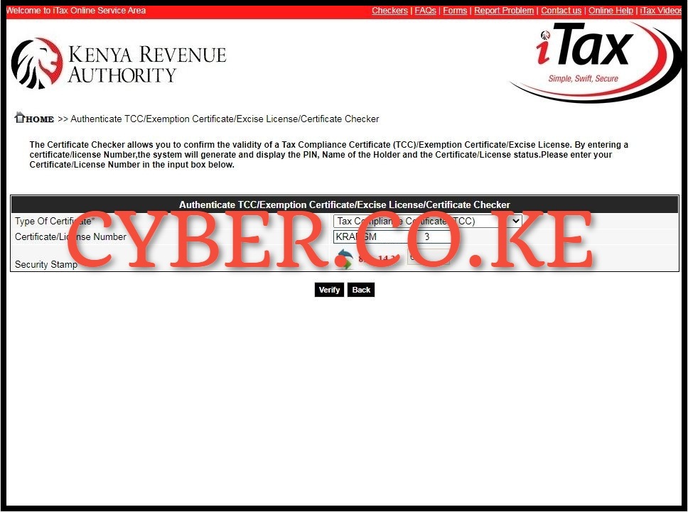 Authenticate Tax Compliance Certificate using TCC Checker