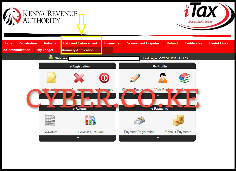 Click on Debt and Enforcement then Amnesty Application