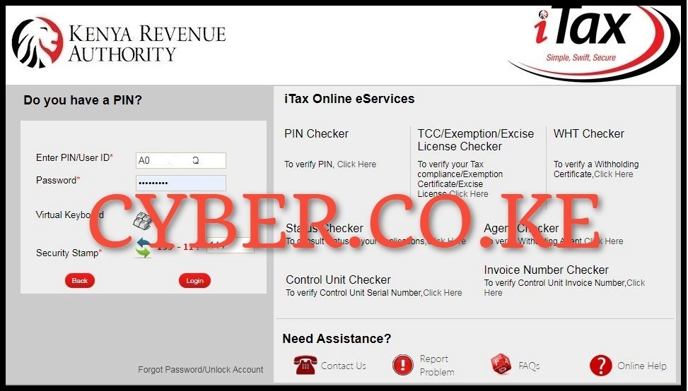 Enter KRA PIN Number and KRA Password Reset