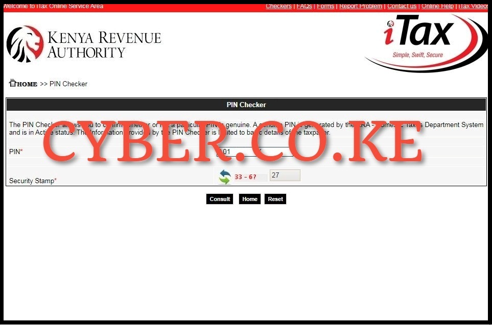 Enter KRA PIN Number and Solve Arithmetic Question