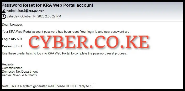 KRA Password Reset for KRA Portal Account