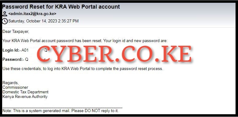 Password Reset for KRA Web Portal account