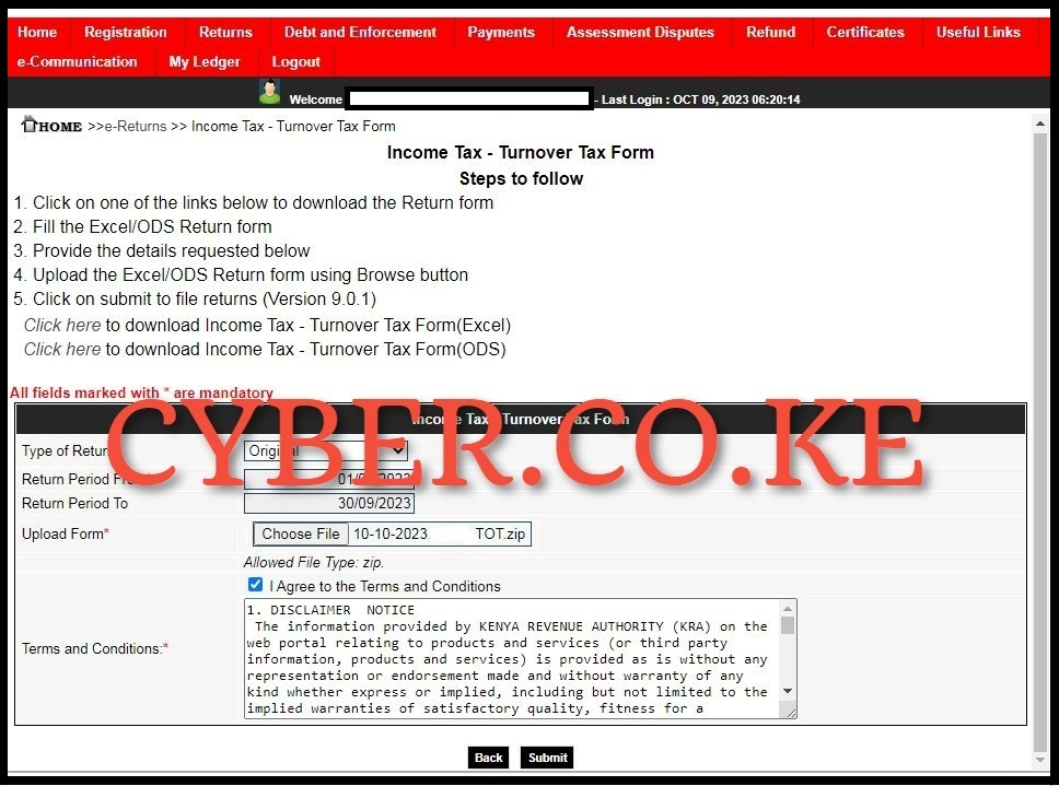 Upload Turnover Tax Returns Form (zipped folder)