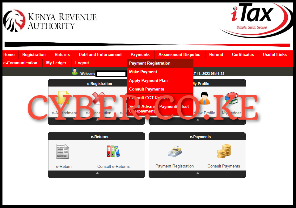 click on payments then payment registration