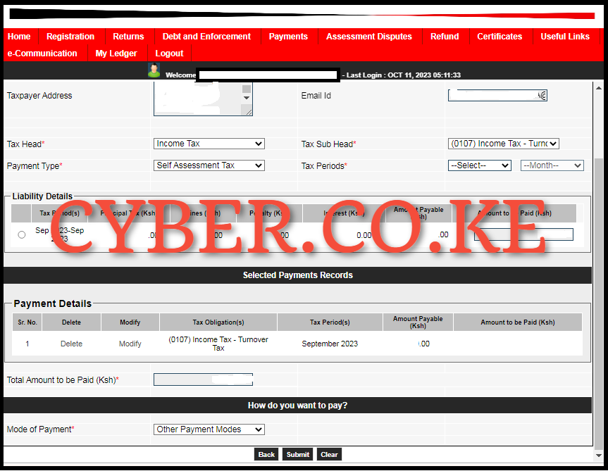 e-payment registration form